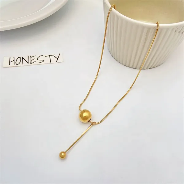 Gold_Ball_Titanium_Steel_Pendant_Chain_Necklace_For_Women_&_Girls,_Stylish_Fashionable_Western_Necklace