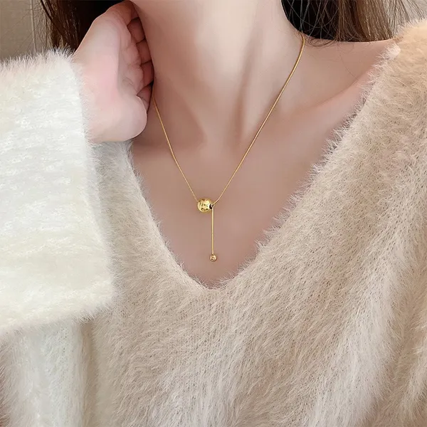 Gold_Ball_Titanium_Steel_Pendant_Chain_Necklace_For_Women_&_Girls,_Stylish_Fashionable_Western_Necklace