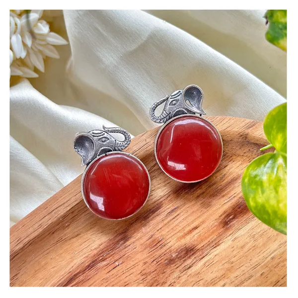 Elephant_Design_Circular_shape_Oxidized_Stud_with_Red_colour_stone_for_Women_&_Girls,_Stylish_Fashionable_earrings