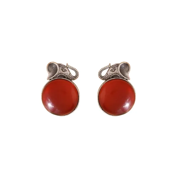 Elephant_Design_Circular_shape_Oxidized_Stud_with_Red_colour_stone_for_Women_&_Girls,_Stylish_Fashionable_earrings