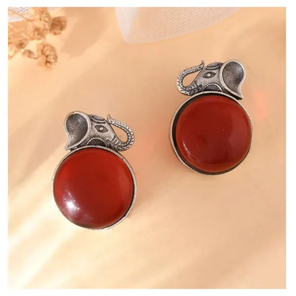 Elephant_Design_Circular_shape_Oxidized_Stud_with_Red_colour_stone_for_Women_&_Girls,_Stylish_Fashionable_earrings