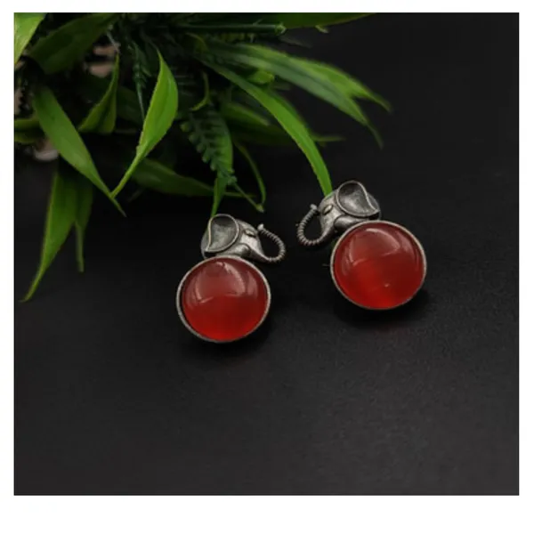 Elephant_Design_Circular_shape_Oxidized_Stud_with_Red_colour_stone_for_Women_&_Girls,_Stylish_Fashionable_earrings