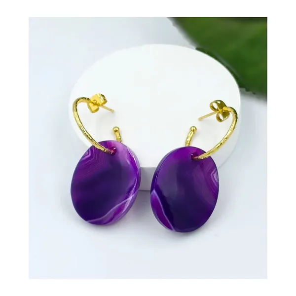Purple_Western_Style,_Oval_Shape_Large_Natural_Stone_Purple_Agate_Hoop_Earrings_For_Women_&_Girls