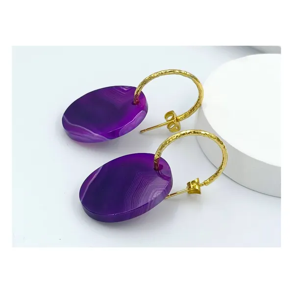 Purple_Western_Style,_Oval_Shape_Large_Natural_Stone_Purple_Agate_Hoop_Earrings_For_Women_&_Girls