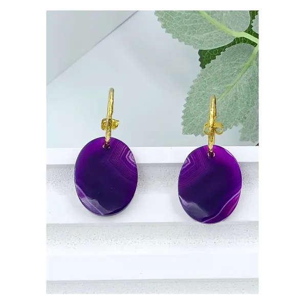 Purple_Western_Style,_Oval_Shape_Large_Natural_Stone_Purple_Agate_Hoop_Earrings_For_Women_&_Girls