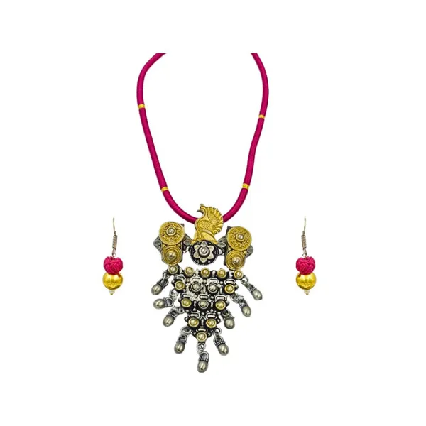 Pink_Antique_Silver_Look_Alike_Pendant_Set_With_Pink_Color_Strand_For_Women_And_Girls