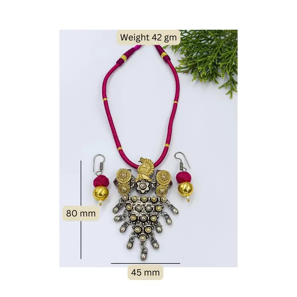 Pink_Antique_Silver_Look_Alike_Pendant_Set_With_Pink_Color_Strand_For_Women_And_Girls