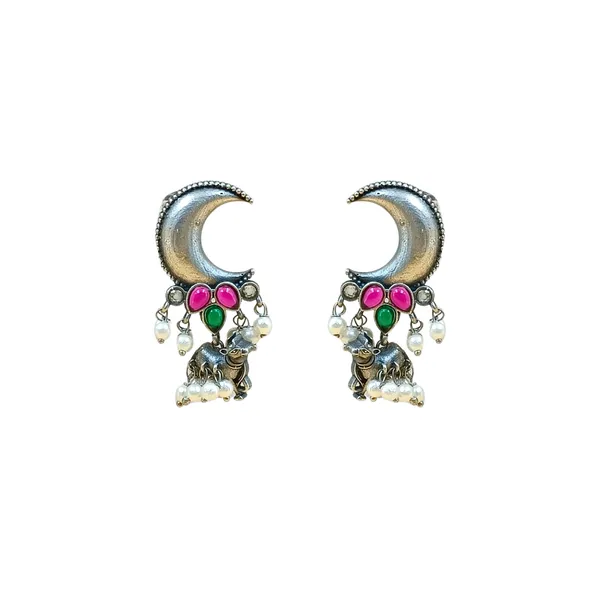 Cresent_Moon_style_Pearl_Drop_Silverlook_alike_Oxidised_earring_for_Girls_&_Women