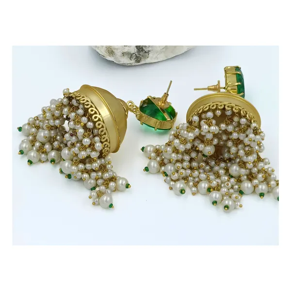 Green_Vintage_Style_Designer_Jhumka_Matt_Gold_Plated_Studded_With_Green_Stone_For_Women_&_Girls