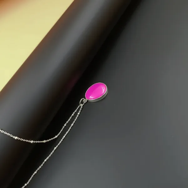 Pink_Natural_Stone_Pink_Fuchsia_Chalcedony_Pendant_Set_With_Long_Drop_Style_Earring_For_Women