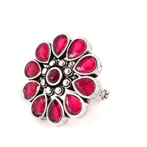 Pink_Floral_Design_Pink_Oxidized_Pendant_Set_With_Earring_&_Ring_For_Women_&_Girl