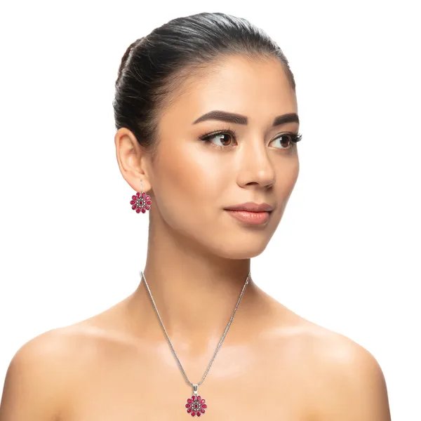 Pink_Floral_Design_Pink_Oxidized_Pendant_Set_With_Earring_&_Ring_For_Women_&_Girl