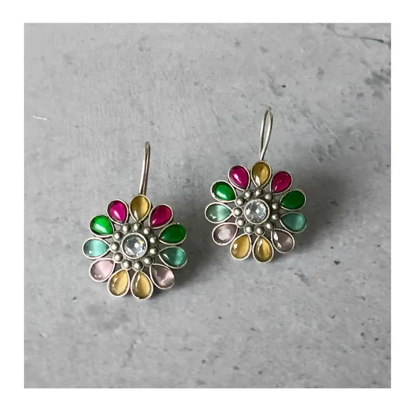 Floral_design_Multi_Colour_synthetic_stone_Oxidized_Necklace_set_with_Earring_&_Finger_Ring_for_women_&_girls