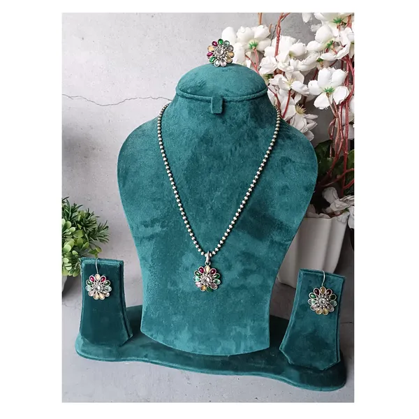 Floral_design_Multi_Colour_synthetic_stone_Oxidized_Necklace_set_with_Earring_&_Finger_Ring_for_women_&_girls
