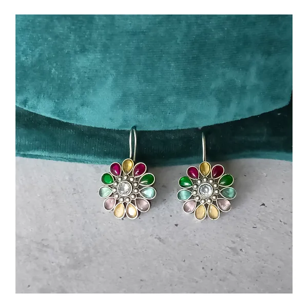 Floral_design_Multi_Colour_synthetic_stone_Oxidized_Necklace_set_with_Earring_&_Finger_Ring_for_women_&_girls