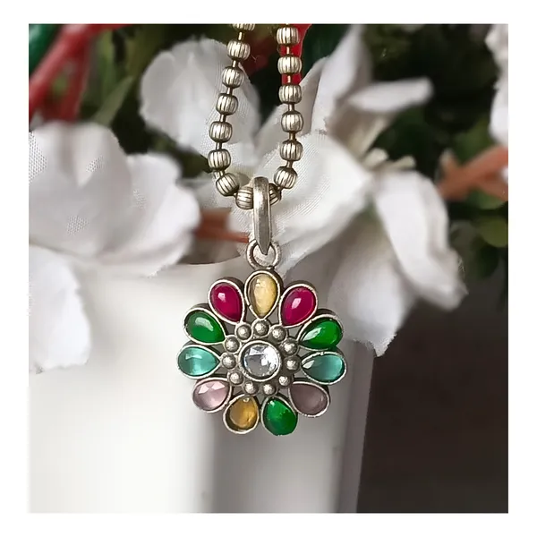 Floral_design_Multi_Colour_synthetic_stone_Oxidized_Necklace_set_with_Earring_&_Finger_Ring_for_women_&_girls
