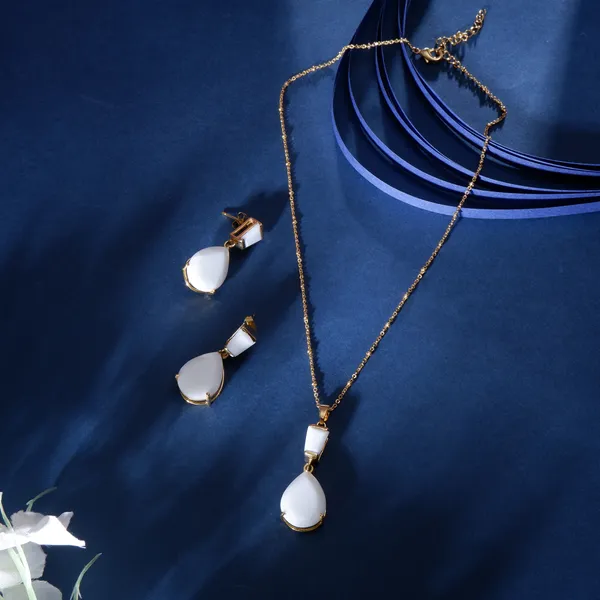 White_Tear_Drop_White_Agate_Pendant_Set_For_Women_&_Girls