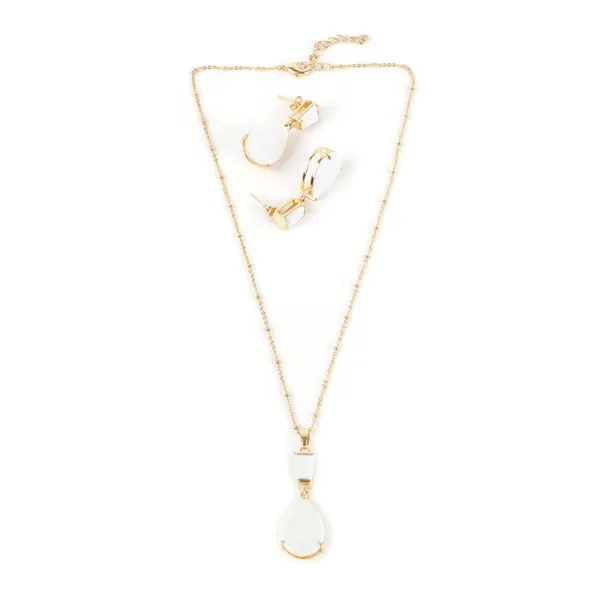 White_Tear_Drop_White_Agate_Pendant_Set_For_Women_&_Girls