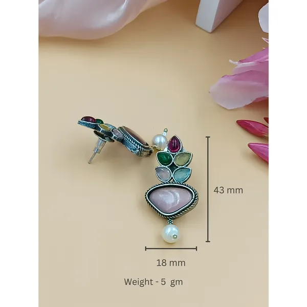 Multi_Colour_Pearl_drop_Feather_style_Oxidized_stud_for_Women_&_Girls,_Traditional_jewellery,_Stylish_Jewellery
