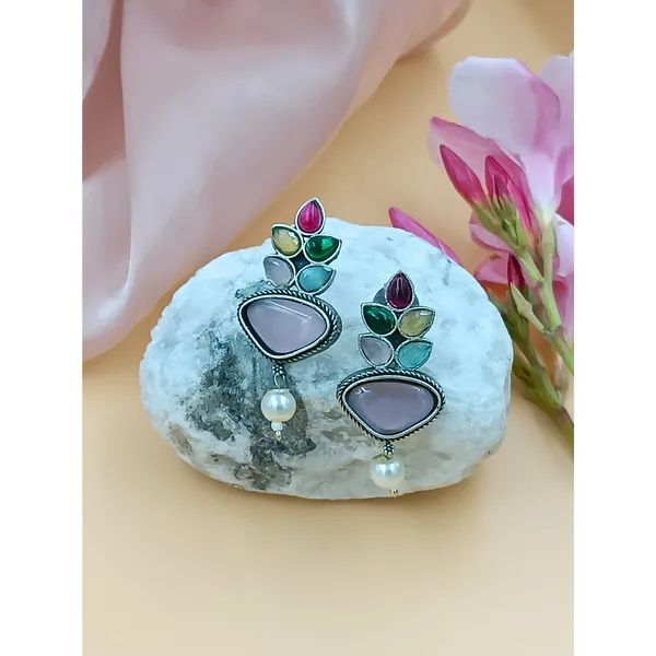 Multi_Colour_Pearl_drop_Feather_style_Oxidized_stud_for_Women_&_Girls,_Traditional_jewellery,_Stylish_Jewellery