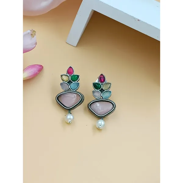 Multi_Colour_Pearl_drop_Feather_style_Oxidized_stud_for_Women_&_Girls,_Traditional_jewellery,_Stylish_Jewellery