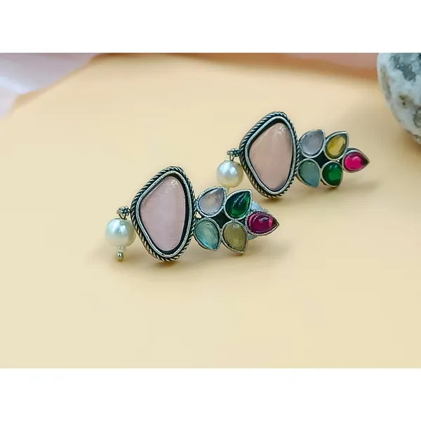 Multi_Colour_Pearl_drop_Feather_style_Oxidized_stud_for_Women_&_Girls,_Traditional_jewellery,_Stylish_Jewellery