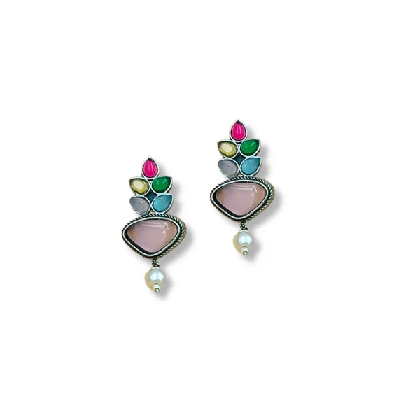 Multi_Colour_Pearl_drop_Feather_style_Oxidized_stud_for_Women_&_Girls,_Traditional_jewellery,_Stylish_Jewellery