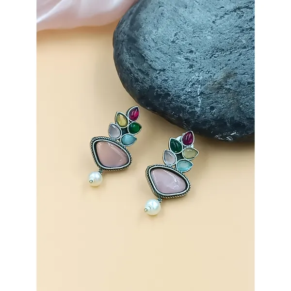 Multi_Colour_Pearl_drop_Feather_style_Oxidized_stud_for_Women_&_Girls,_Traditional_jewellery,_Stylish_Jewellery