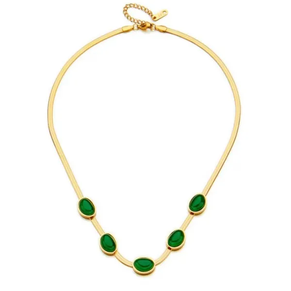 High_Grade_Green_Emerald_Stone_Stainless_Steel_Snake_Chain_Necklace_For_Girls_&_Women