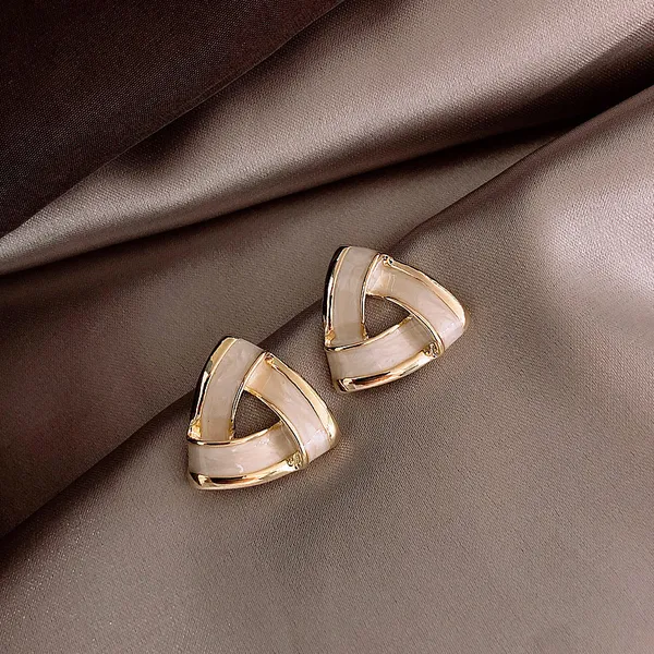 Enamel_Inlaid_Twisted_Woven_Triangular_Shape_shape_stud,_Stylish_Korean_Western_Jewellery_for_Women_&_Girls
