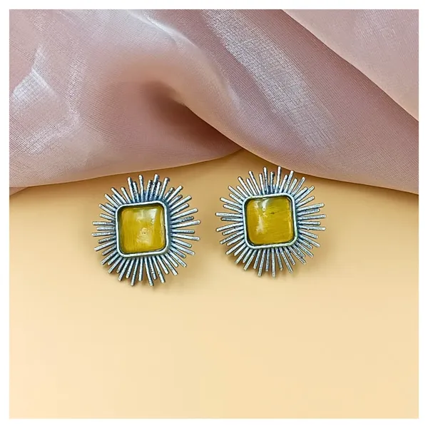 Yellow_colour_Silver_Look_Alike_Sun_Rays_Design_Oxidised_Stud_For_Women_&_Girls