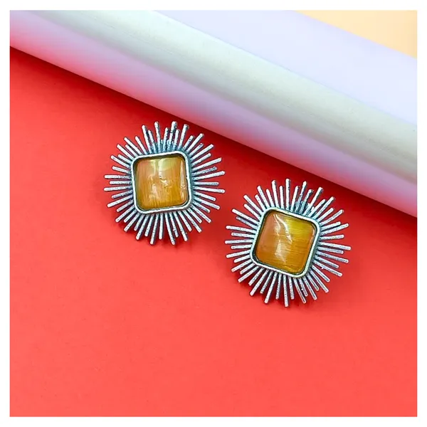 Yellow_colour_Silver_Look_Alike_Sun_Rays_Design_Oxidised_Stud_For_Women_&_Girls