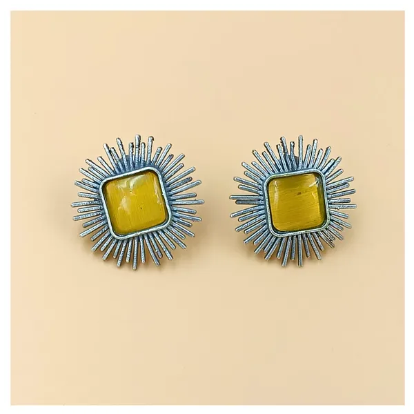 Yellow_colour_Silver_Look_Alike_Sun_Rays_Design_Oxidised_Stud_For_Women_&_Girls