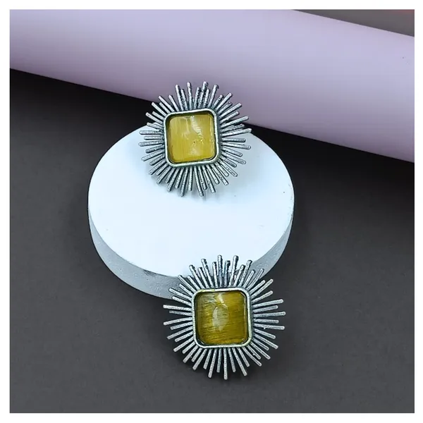 Yellow_colour_Silver_Look_Alike_Sun_Rays_Design_Oxidised_Stud_For_Women_&_Girls