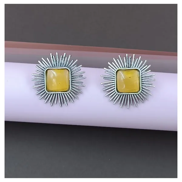 Yellow_colour_Silver_Look_Alike_Sun_Rays_Design_Oxidised_Stud_For_Women_&_Girls