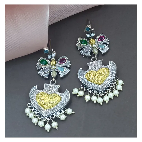 Butterfly-Style_Oxidised_long_Earrings_in_dual_tone_polish_For_Women_&_Girls