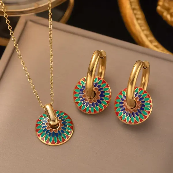 Vintage_Painted_Chrysanthemum_Stainless_Steel_Pendant_Set_–_Stylish_Jewelry_for_Women_&_Girls