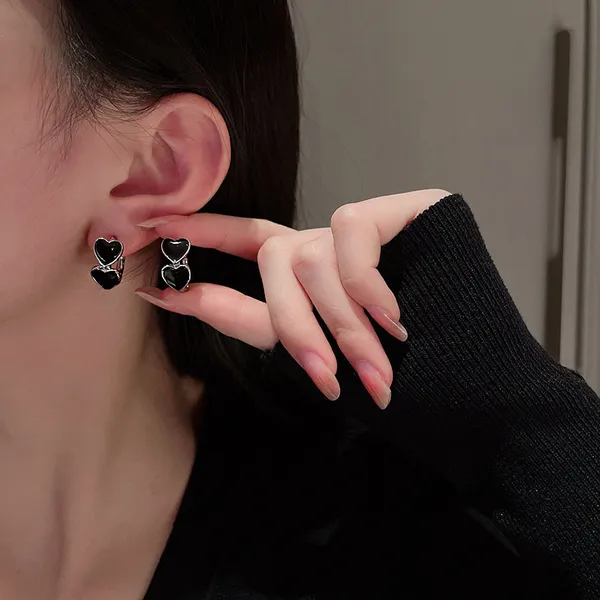 Black_Enamel_Paint_Heart_design_Half_hoop_style_Earrings_for_Women_&_Girls,_Stylish,_Fashionable_Korean_Jewelry
