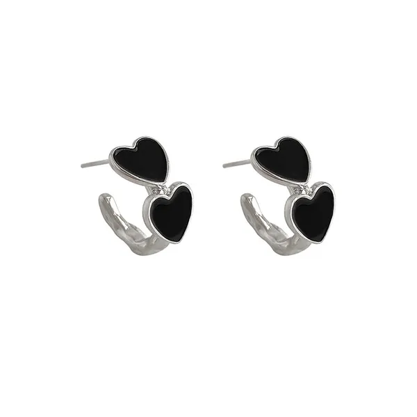 Black_Enamel_Paint_Heart_design_Half_hoop_style_Earrings_for_Women_&_Girls,_Stylish,_Fashionable_Korean_Jewelry