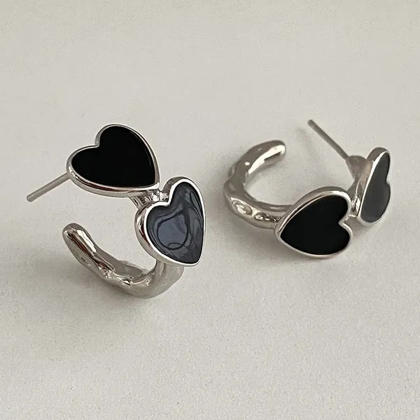Black_Enamel_Paint_Heart_design_Half_hoop_style_Earrings_for_Women_&_Girls,_Stylish,_Fashionable_Korean_Jewelry