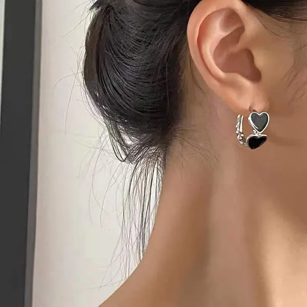 Black_Enamel_Paint_Heart_design_Half_hoop_style_Earrings_for_Women_&_Girls,_Stylish,_Fashionable_Korean_Jewelry