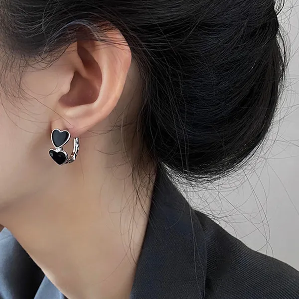 Black_Enamel_Paint_Heart_design_Half_hoop_style_Earrings_for_Women_&_Girls,_Stylish,_Fashionable_Korean_Jewelry