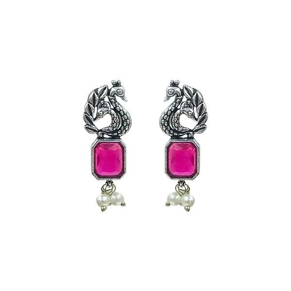 Peacock-Style_Oxidised_Earrings_With_Red_Synthetic_Stone_For_Women_&_Girls