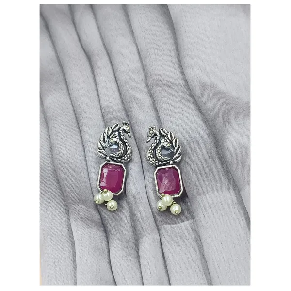 Peacock-Style_Oxidised_Earrings_With_Red_Synthetic_Stone_For_Women_&_Girls