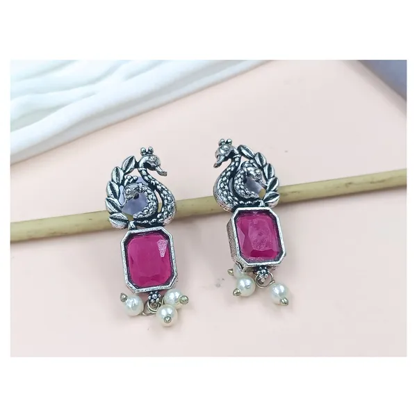 Peacock-Style_Oxidised_Earrings_With_Red_Synthetic_Stone_For_Women_&_Girls