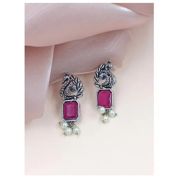 Peacock-Style_Oxidised_Earrings_With_Red_Synthetic_Stone_For_Women_&_Girls
