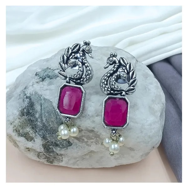 Peacock-Style_Oxidised_Earrings_With_Red_Synthetic_Stone_For_Women_&_Girls