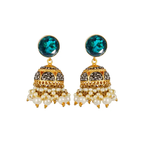 Sparkling_Dual_Tone_Designer_Jhumka_studded_with_Blue_color_stone_for_Women_&_Girls