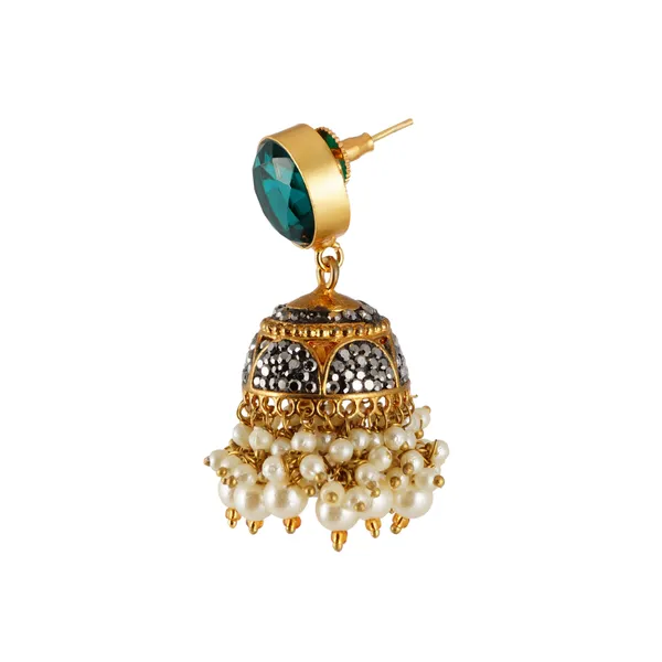 Sparkling_Dual_Tone_Designer_Jhumka_studded_with_Blue_color_stone_for_Women_&_Girls