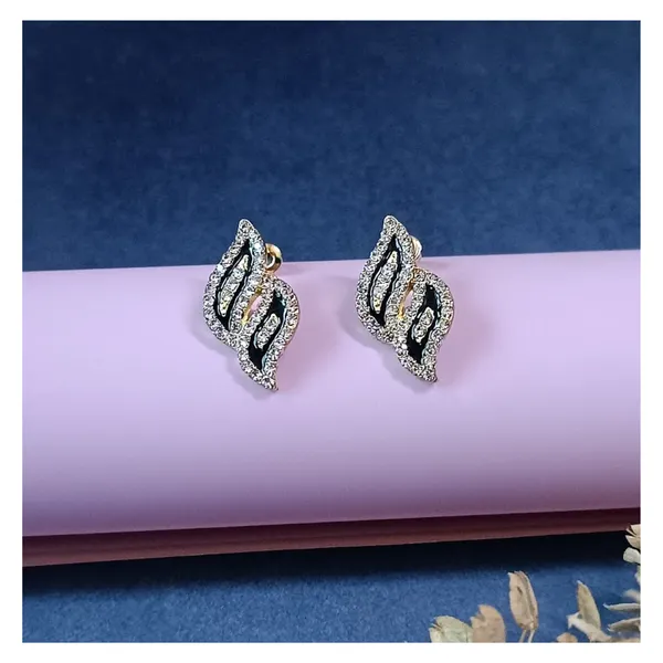 Black_colour_Wave_Leaf_Shape_Stud_embolished_with_golden_Zircon_for_women_&_girls,_Stylish,_Fashionable,_Korean_Jewelry